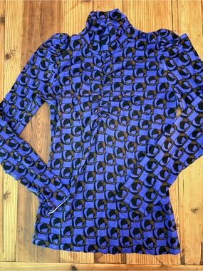 Diane Von Furstenberg Royal Blue and Black Abstract Print Top
